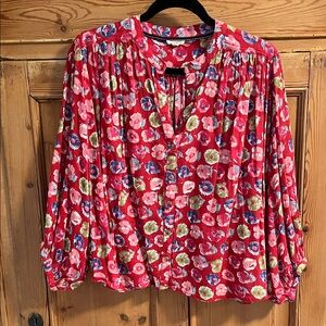 Anthropologie Pilcro Red Floral Button Front Blouse
